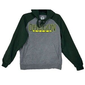 Oregon Ducks Hoodie Mens Small Gray Green Embroidered Sweatshirt Pockets